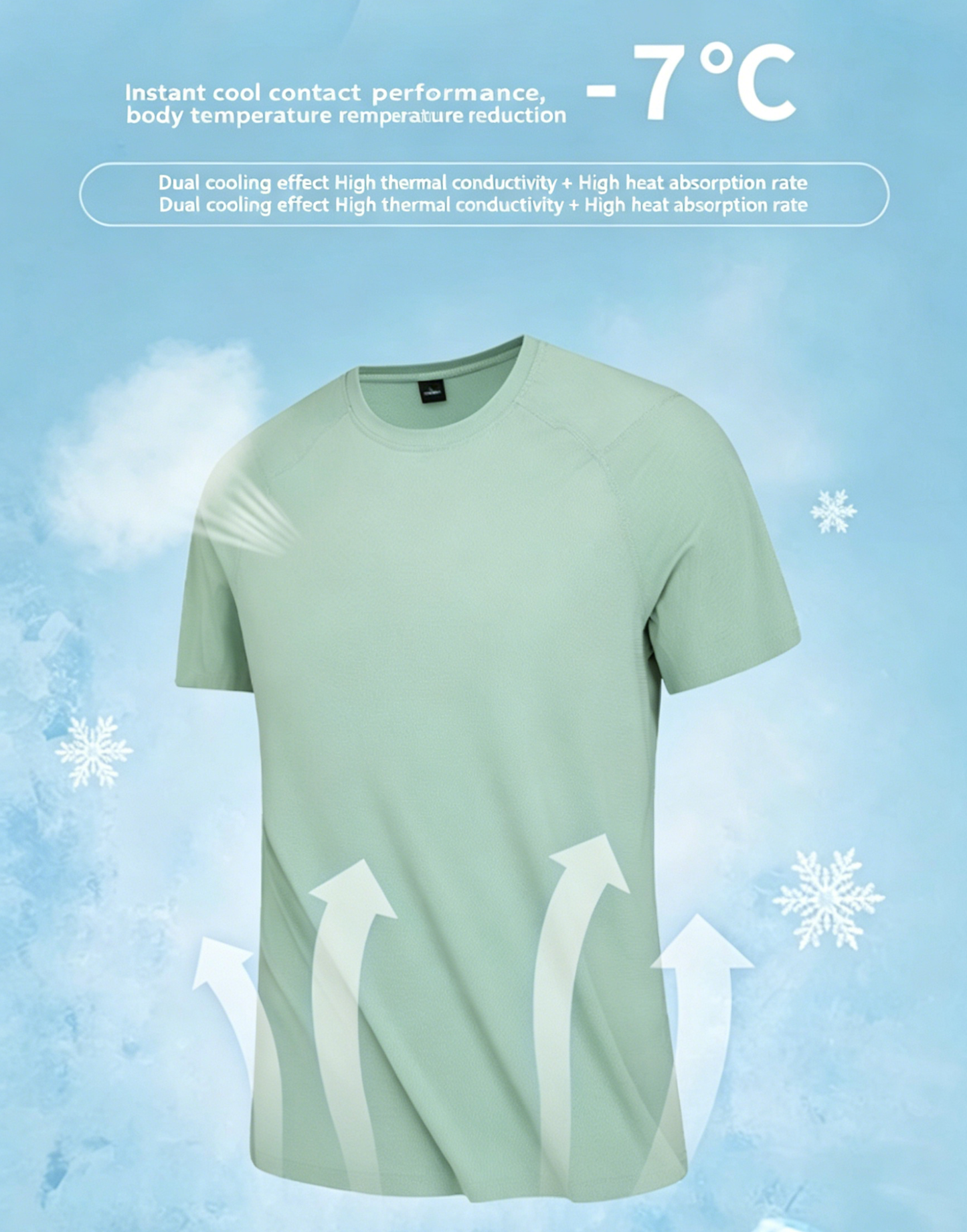 Cooling T-shirt, mint green, crew neck, cooling airflow arrows
