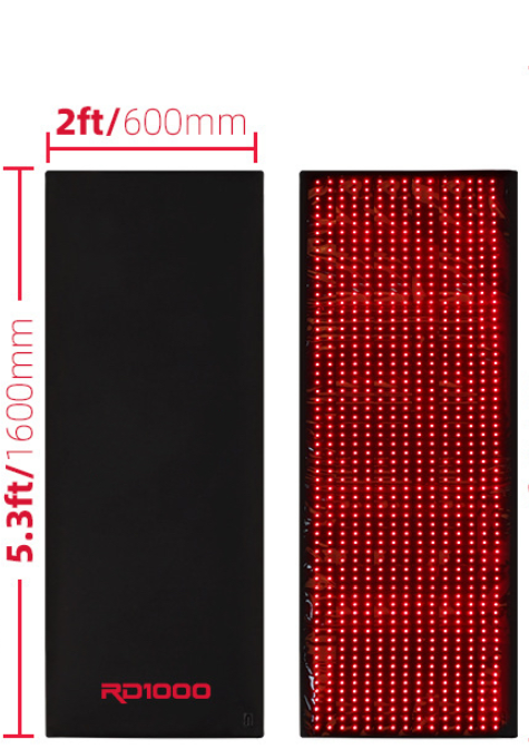 Black RD1000 infrared light therapy mat with red LED grid lights