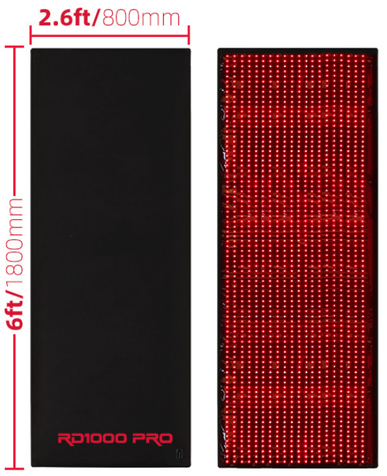 Black RD1000 Pro infrared light therapy mat with red LED grid lights