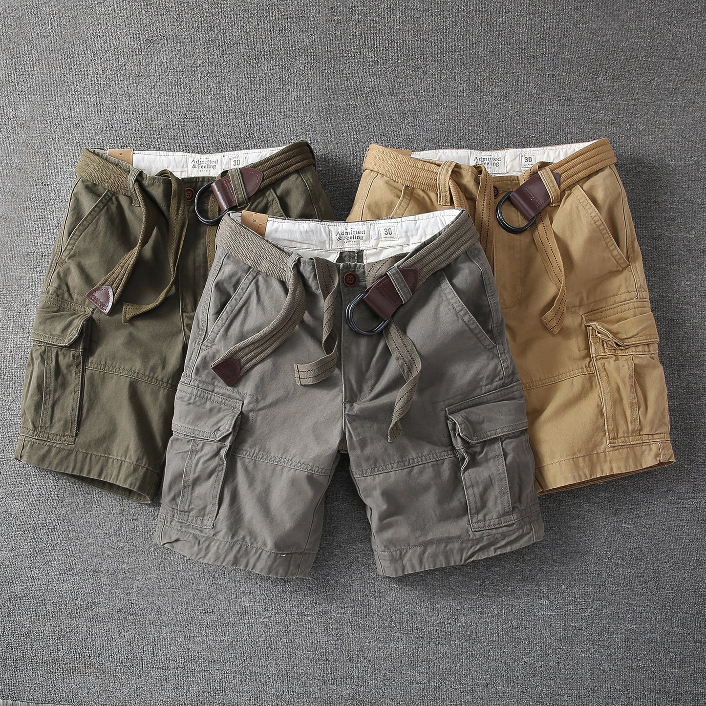 Men's relaxed-fit outdoor shorts in olive green with multiple cargo pockets