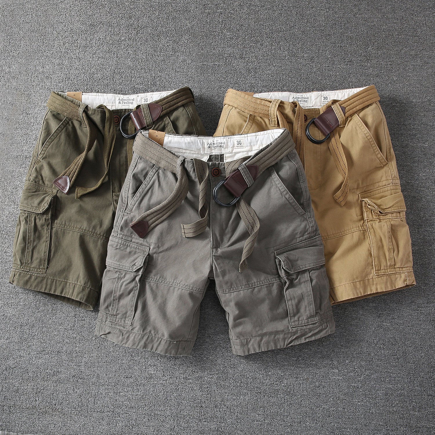 Men's relaxed-fit outdoor shorts in olive green with multiple cargo pockets