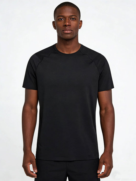 Black crew-neck cooling T-shirt with short sleeves