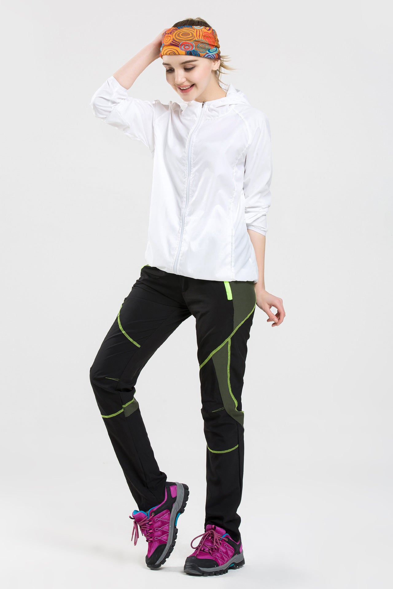 Hooded sun protection jacket in white with front zipper and adjustable hood
