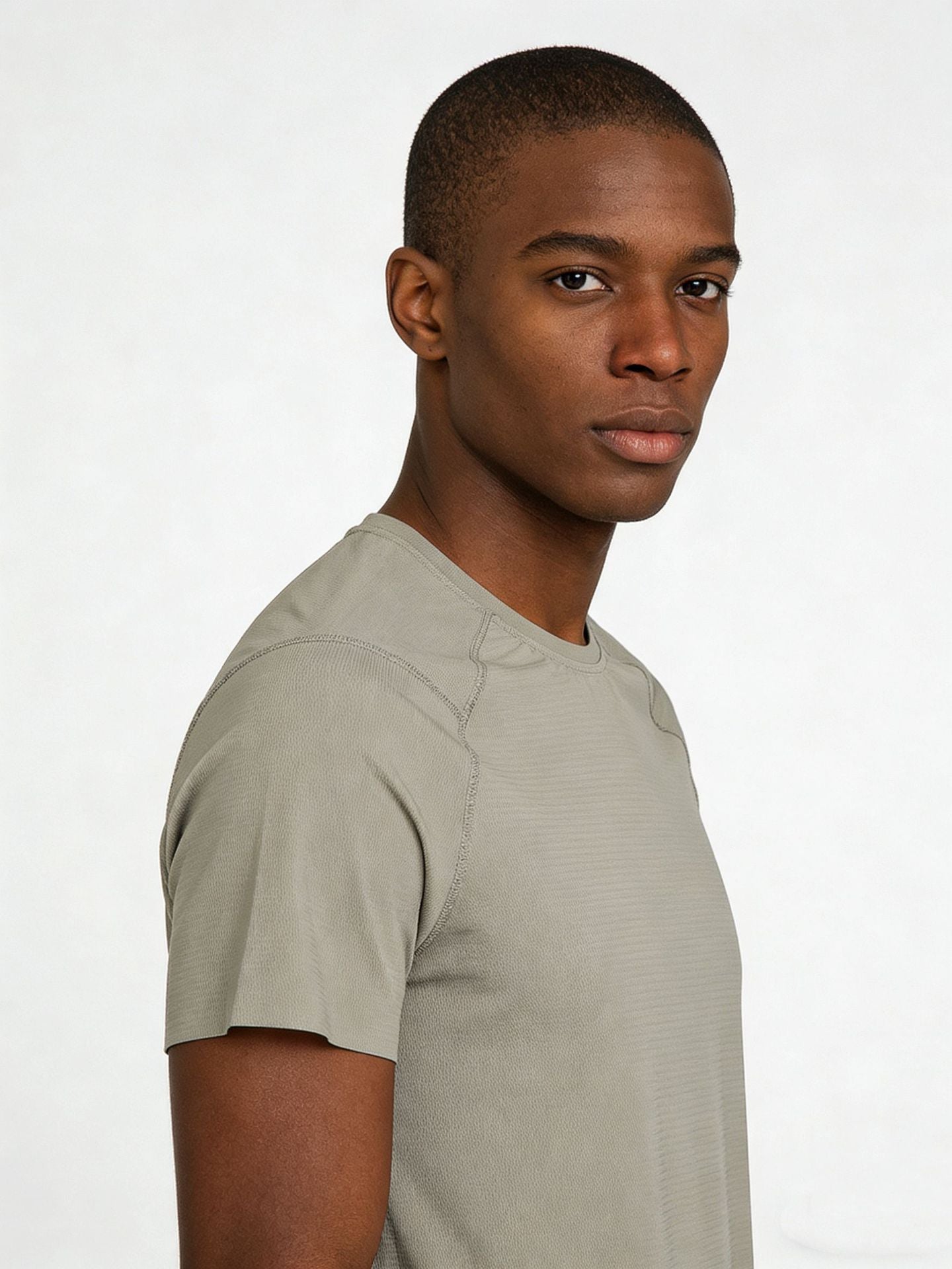 Light gray crew-neck cooling T-shirt with short sleeves