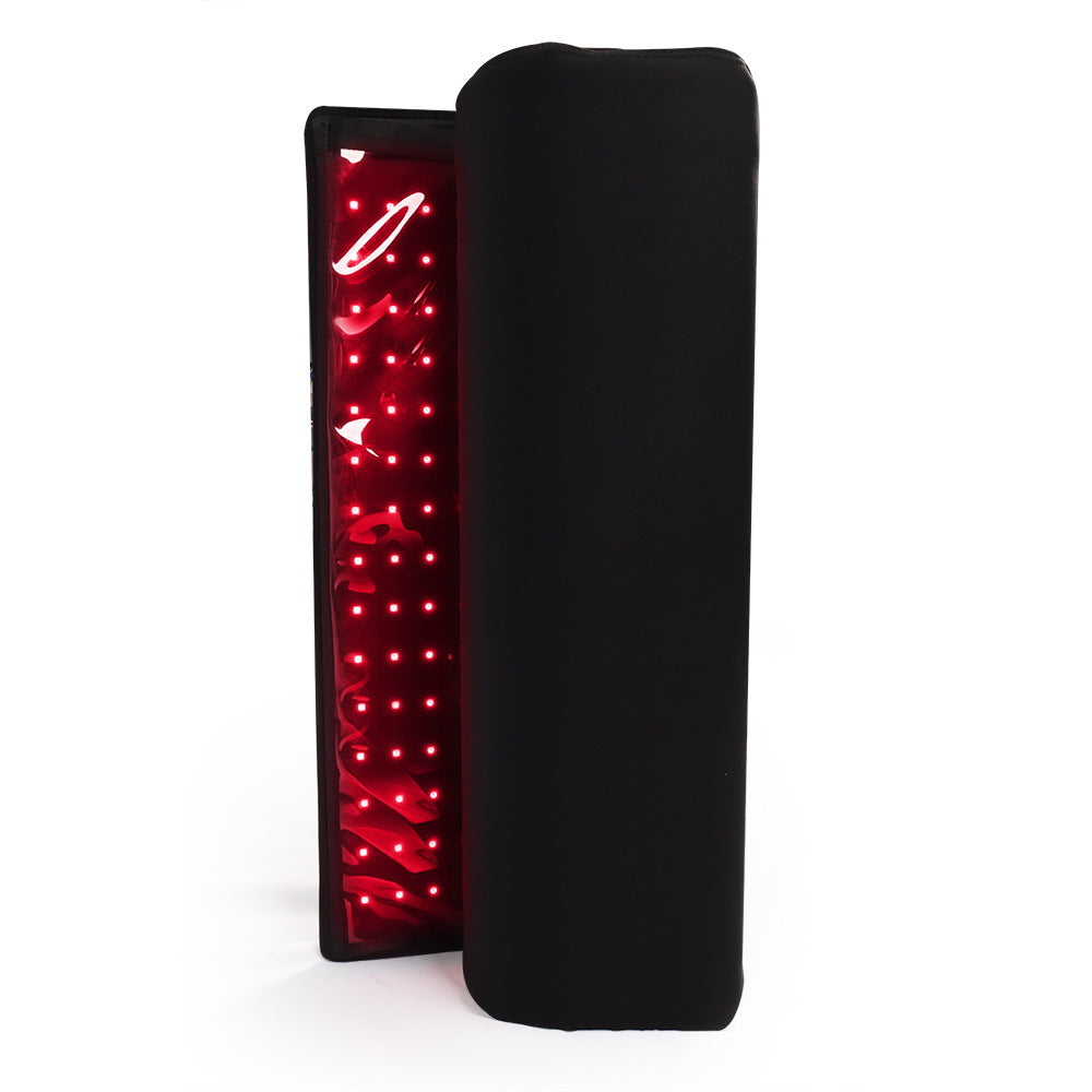 Foldable infrared therapy mat with red LED panel lights, black padded cover