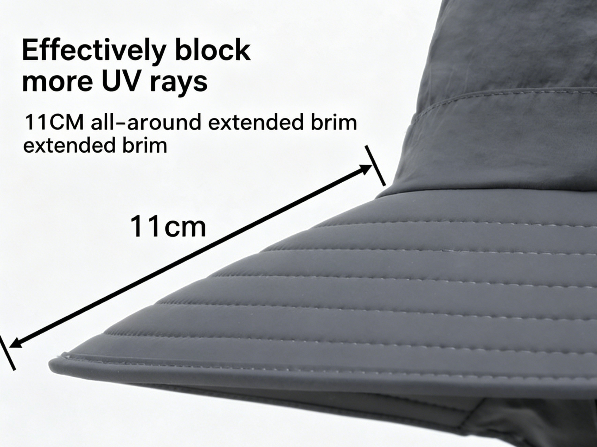 Stitched outdoor sun hat with extended all-around brim and 11cm coverage width