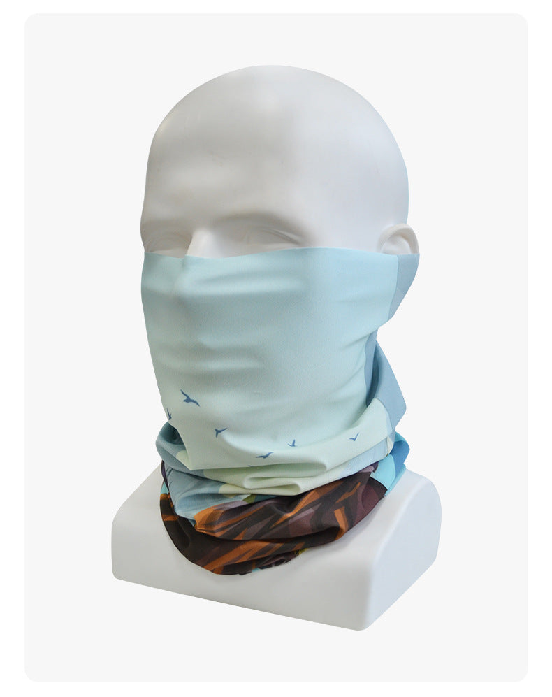 Stretch outdoor face mask in light blue with small bird icon print