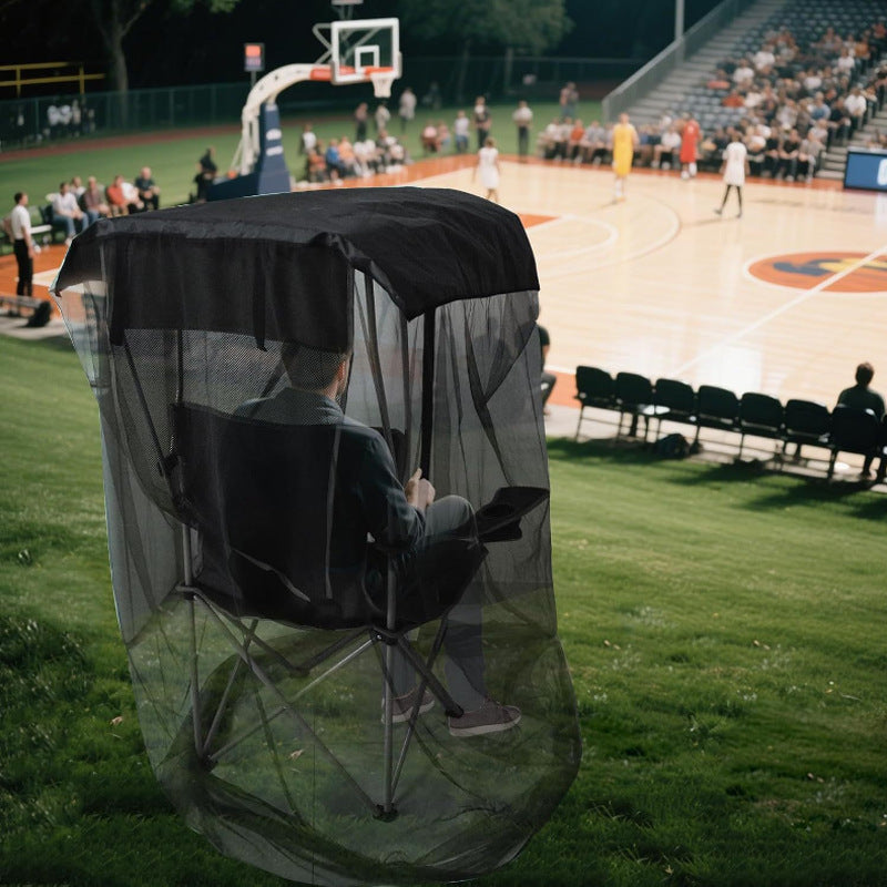 Black pop-up mosquito net tent chair with dark canopy and full mesh sides