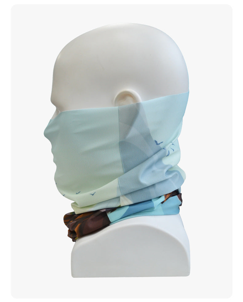 Stretch outdoor face mask in light blue with small bird icon print