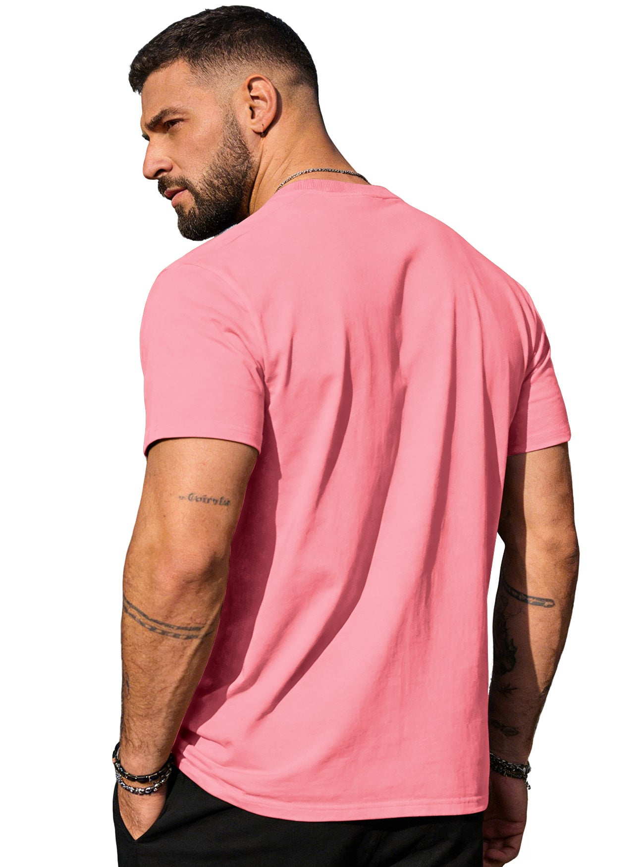 Men's solid crew neck basic tee, pink, short sleeves