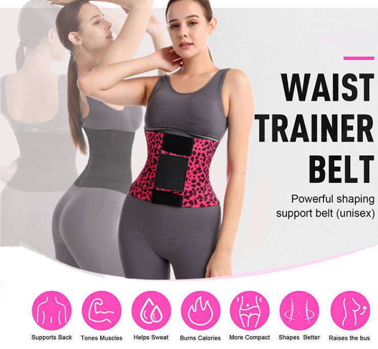 Gray waist trainer with red leopard print wrap and black shaping panels