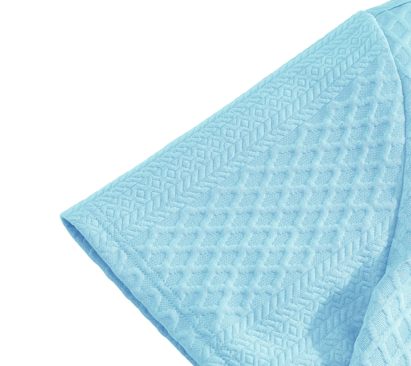 Sky blue textured polo fabric close-up