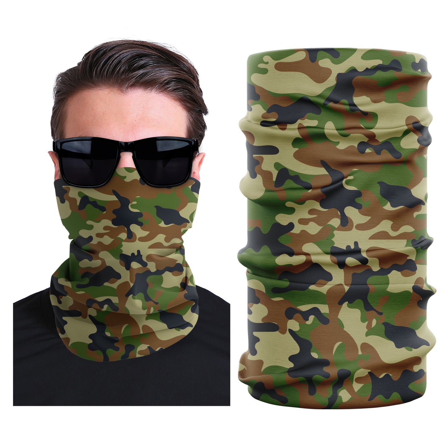Seamless stretch outdoor face mask with green camouflage print