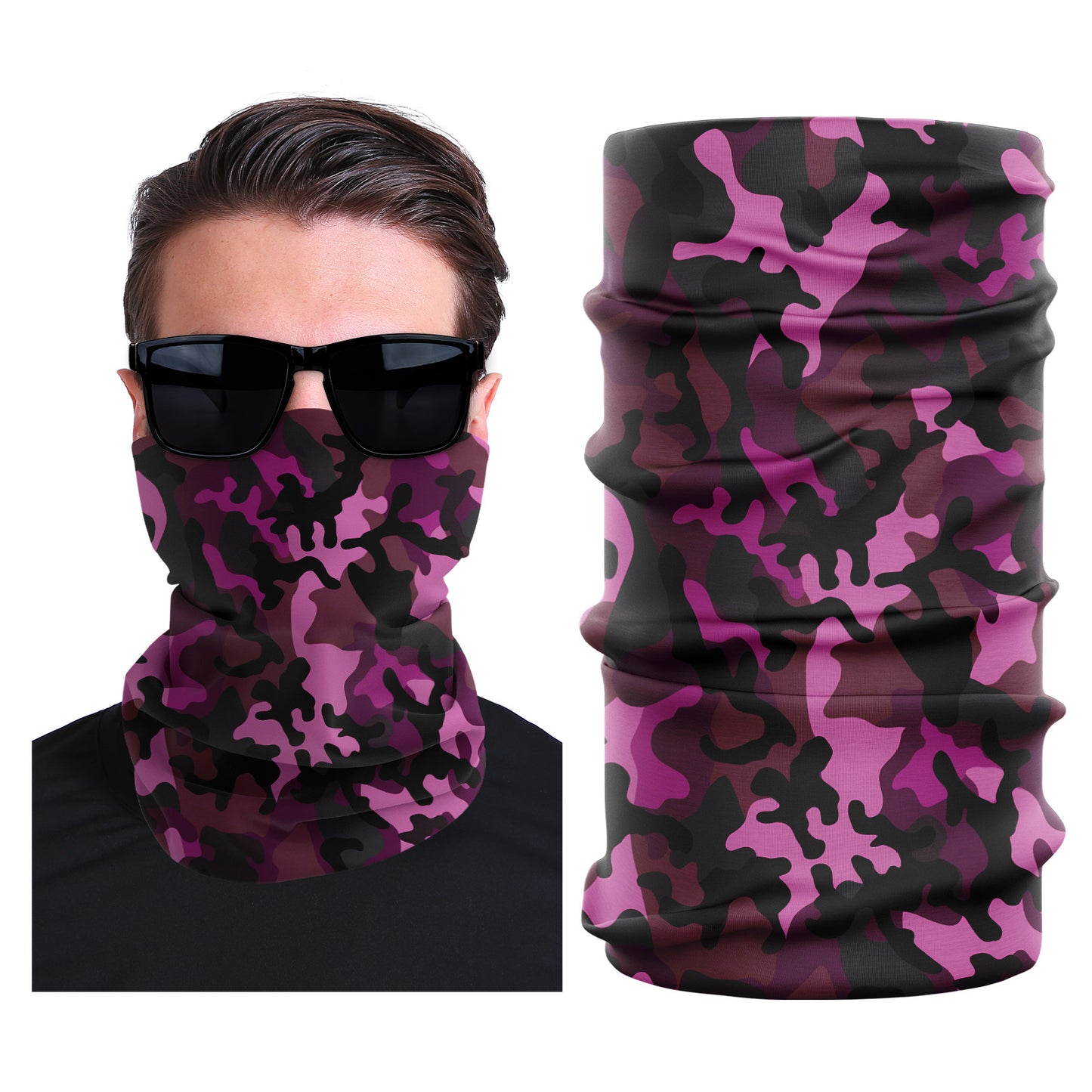 Seamless stretch outdoor face mask with purple camouflage print