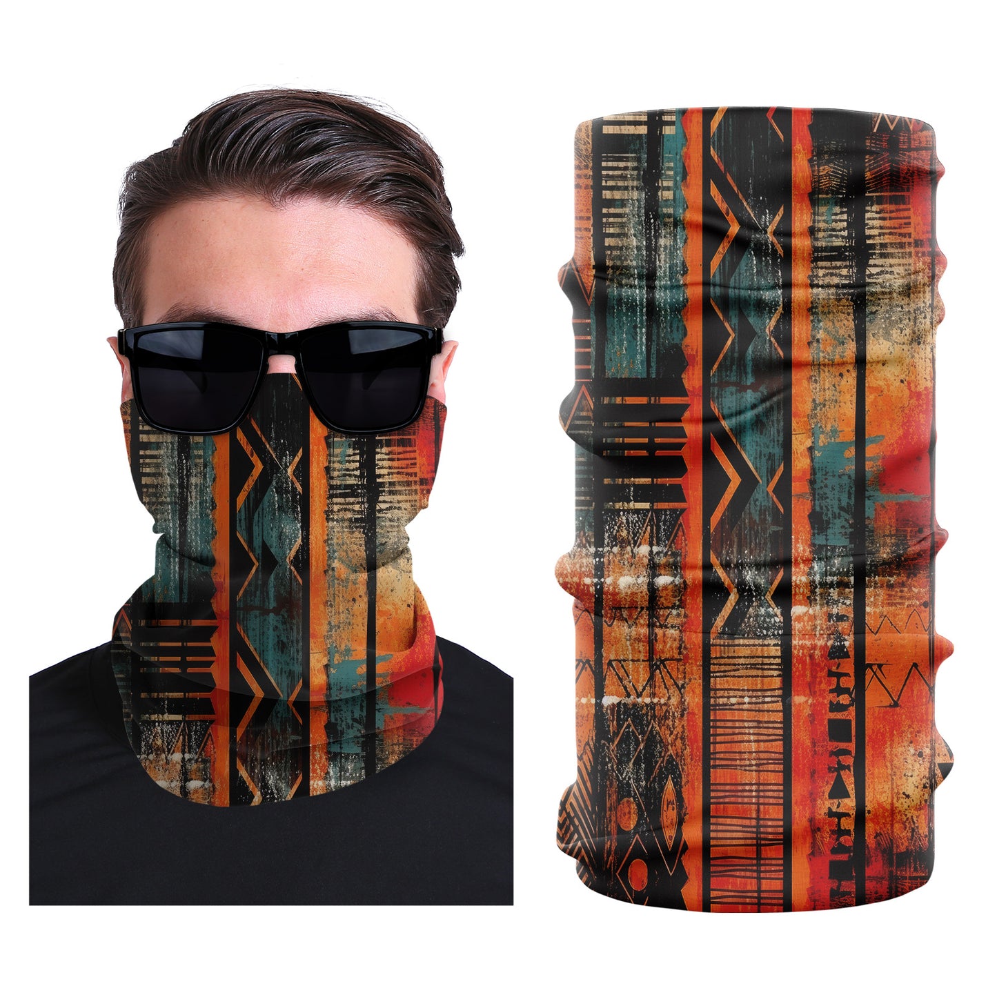 Stretch outdoor face mask with multicolor urban grid pattern