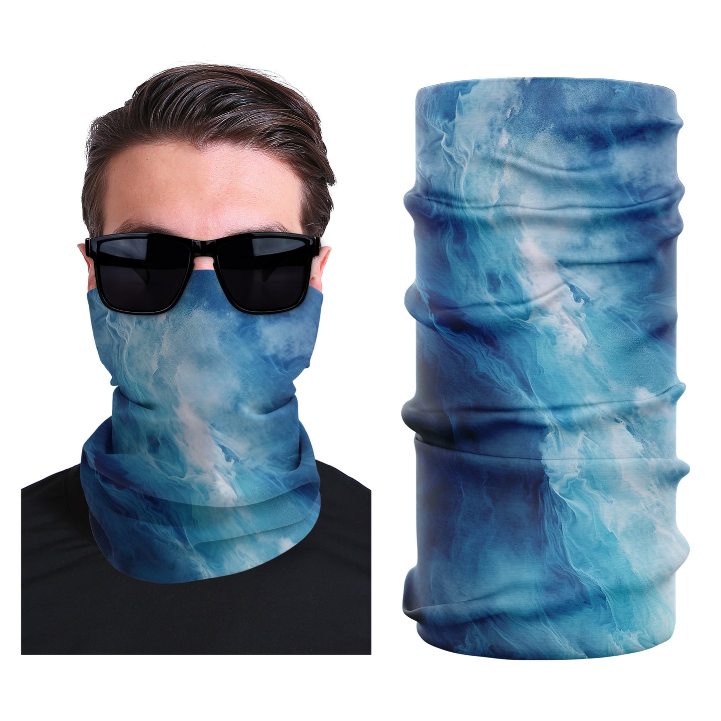 Stretch outdoor face mask in blue tie-dye wash