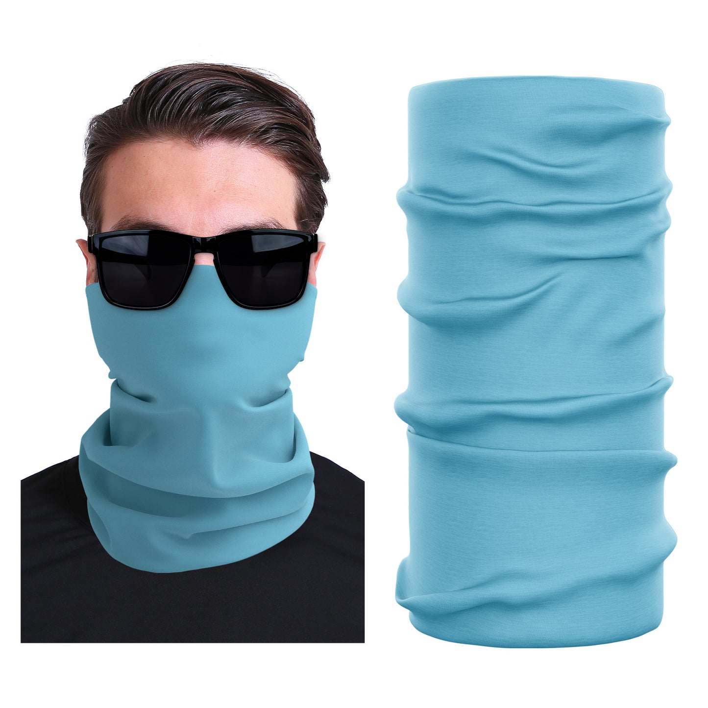 Light blue seamless stretch outdoor face mask, tubular neck gaiter style