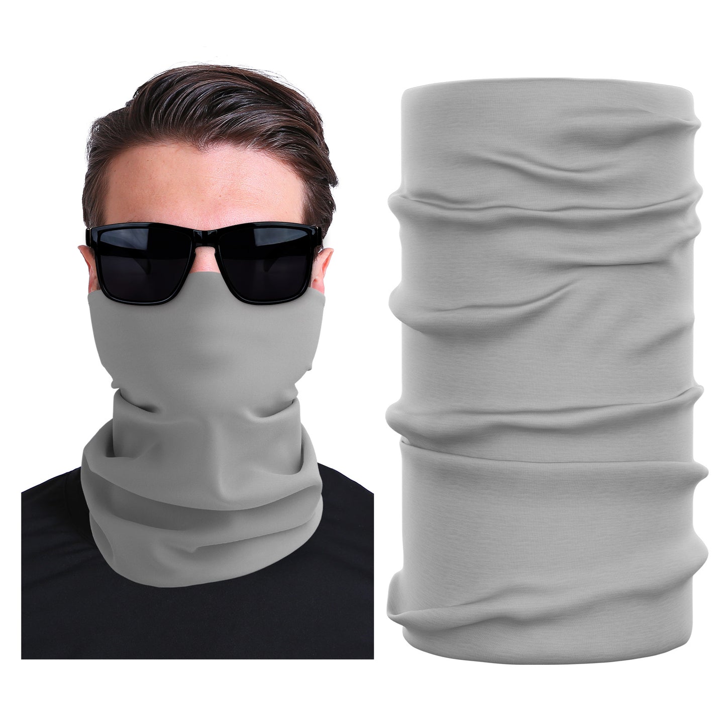 Gray seamless stretch outdoor face mask, tubular neck gaiter style