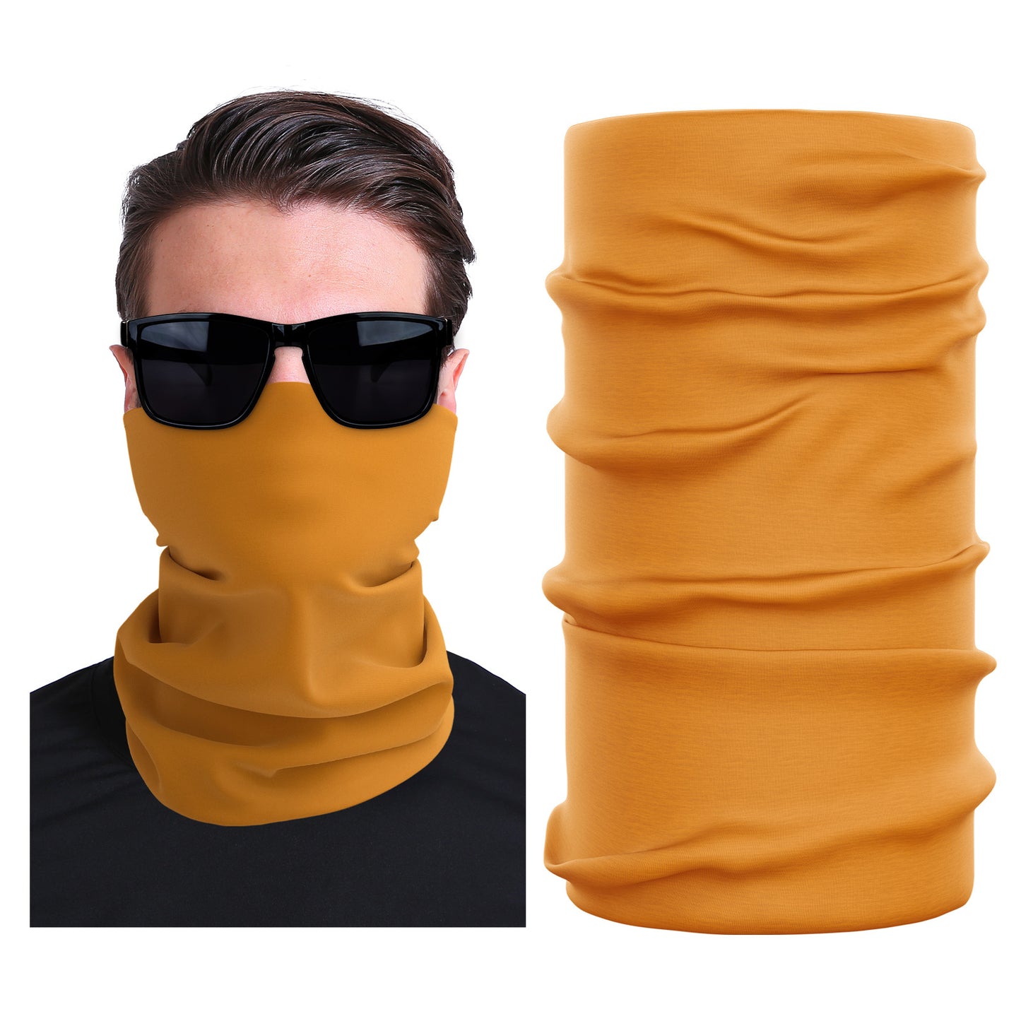 Orange seamless stretch outdoor face mask, tubular neck gaiter style