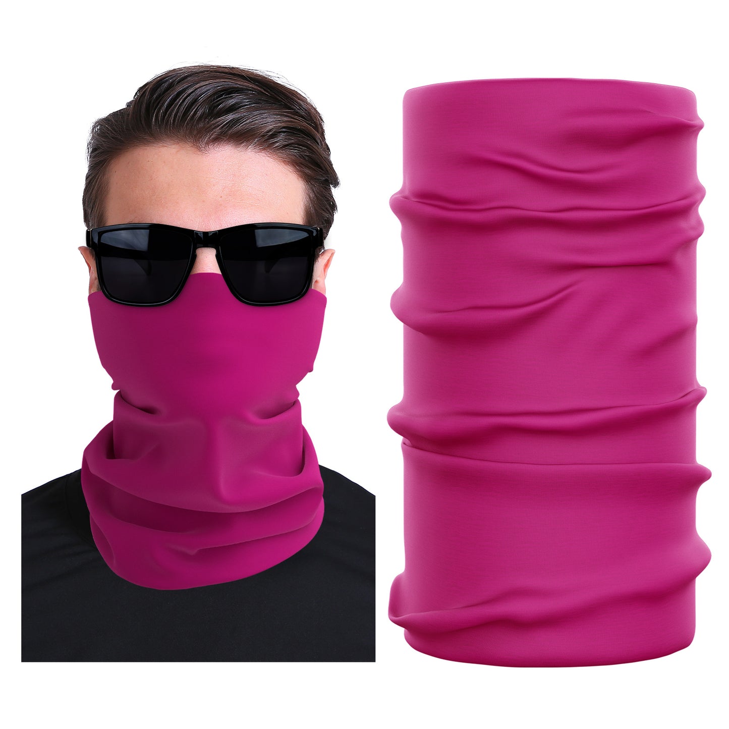 Hot pink seamless stretch outdoor face mask, tubular neck gaiter style