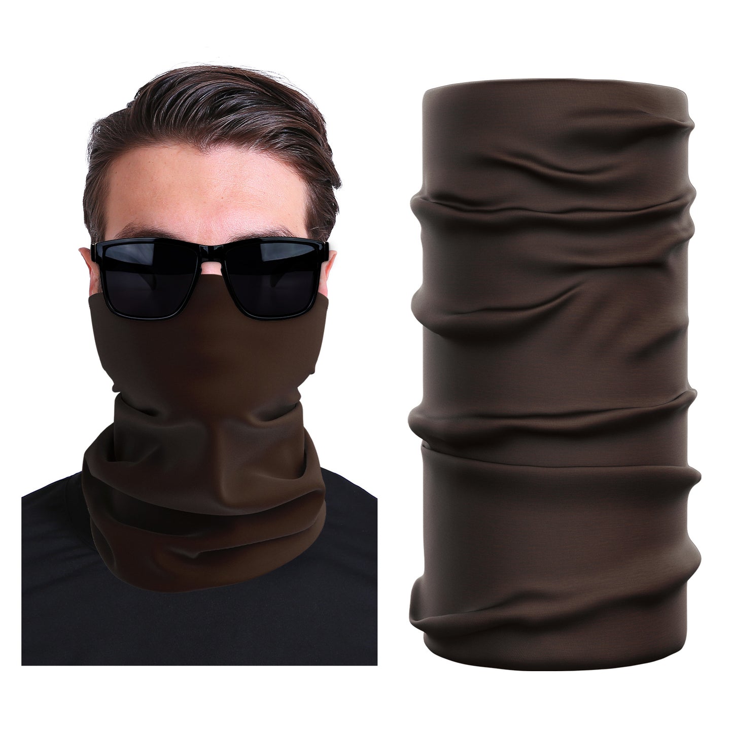 Dark brown seamless stretch outdoor face mask, tubular neck gaiter style
