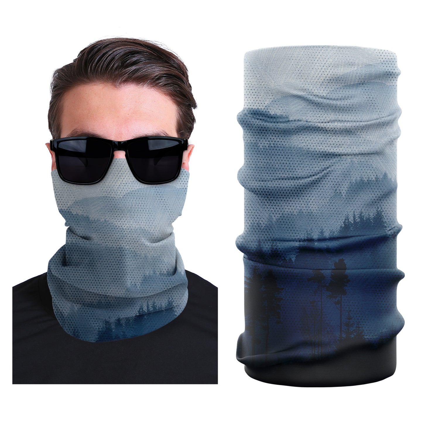 Light blue seamless stretch face mask, folded neck gaiter style.