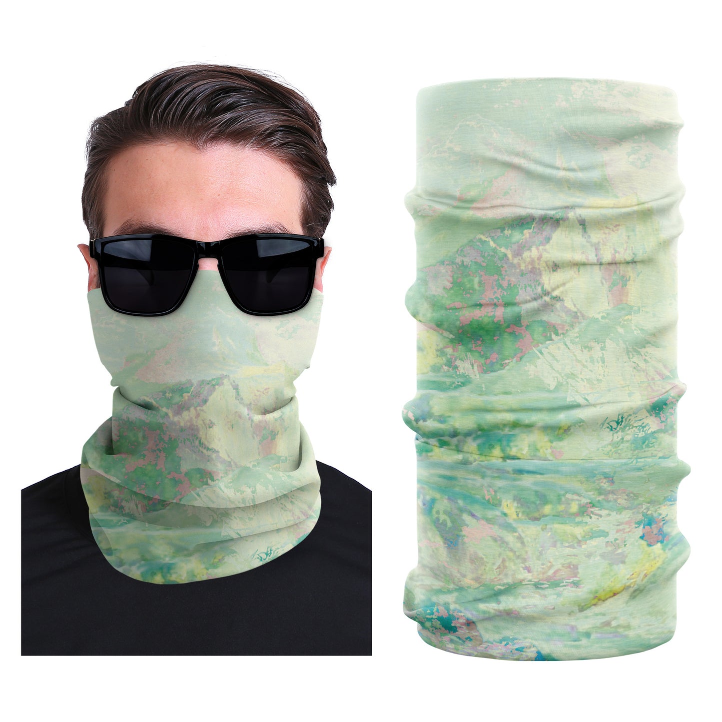 Stretch outdoor face mask, mint green watercolor print