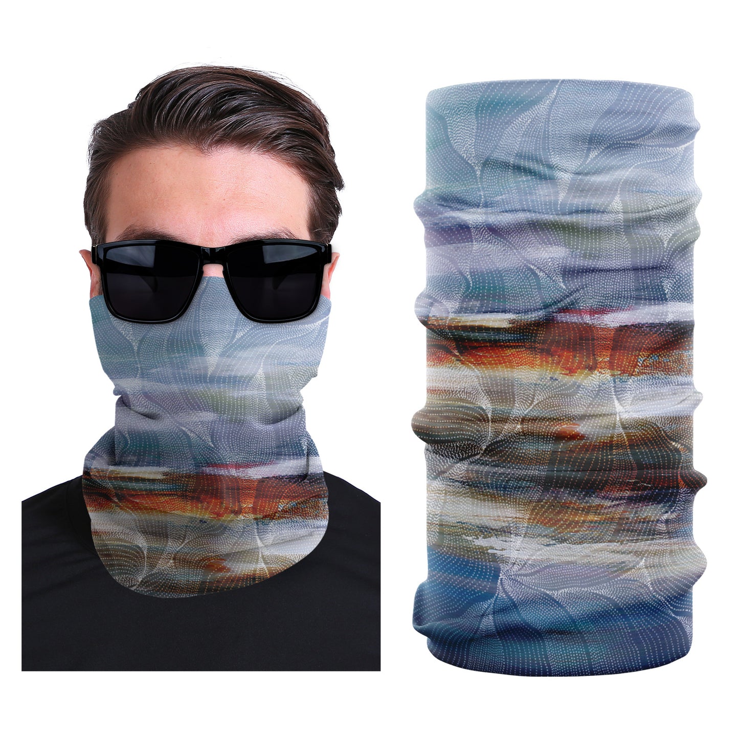 Stretch outdoor face mask, light blue plaid and stripe print
