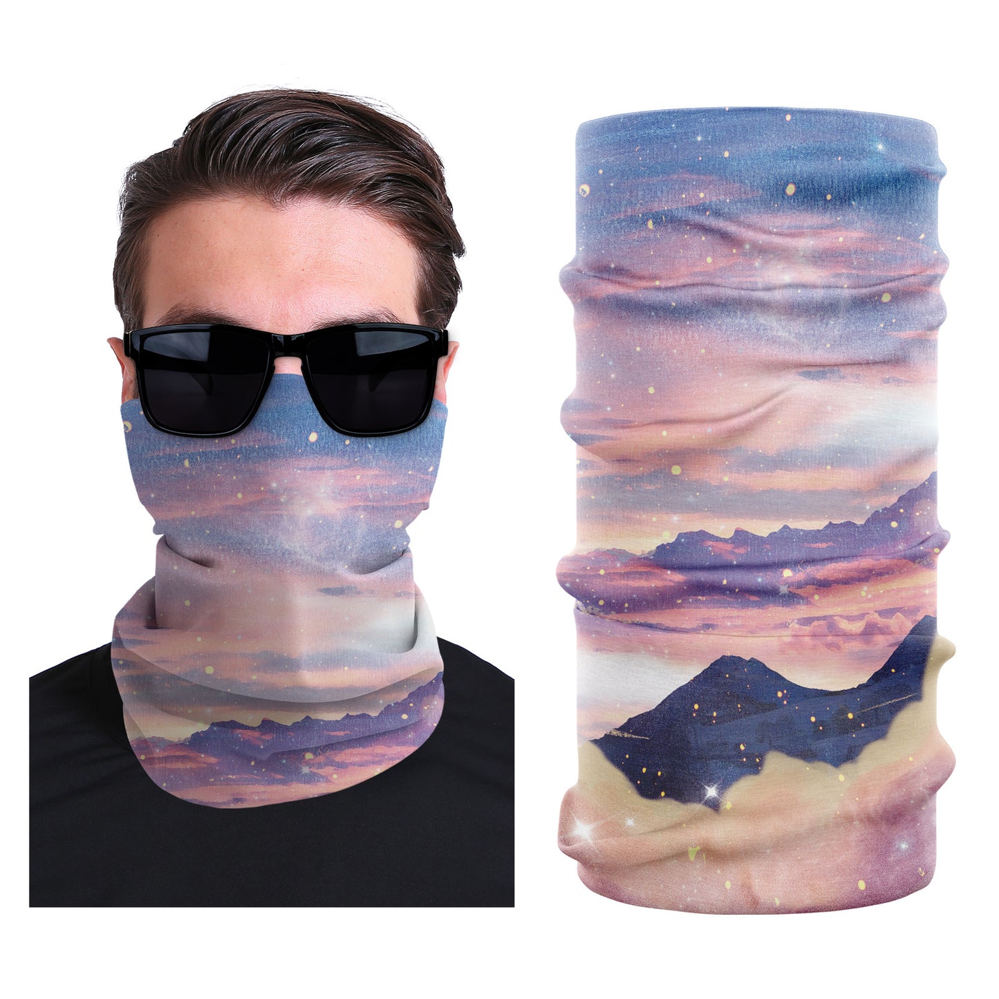Stretch outdoor face mask, purple and pink starry night landscape