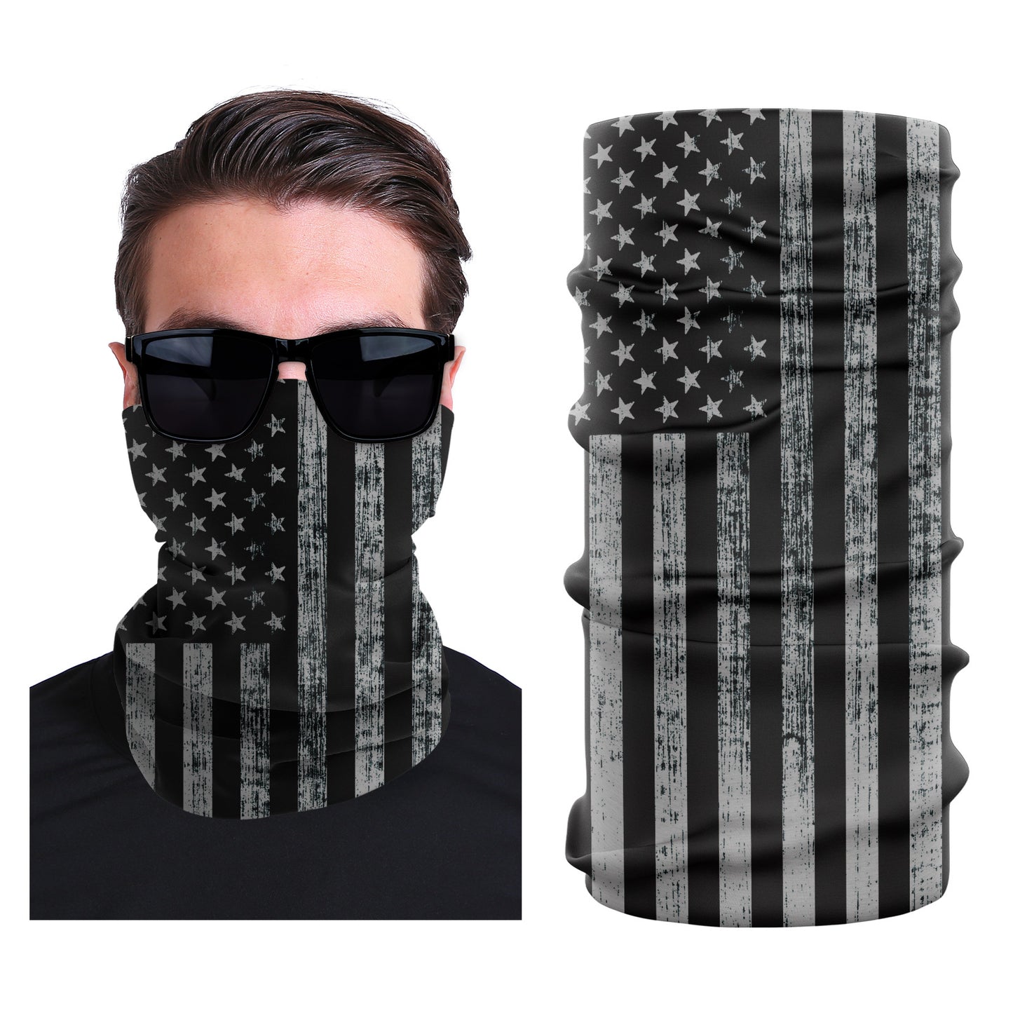 Stretch outdoor face mask, black and white American flag pattern