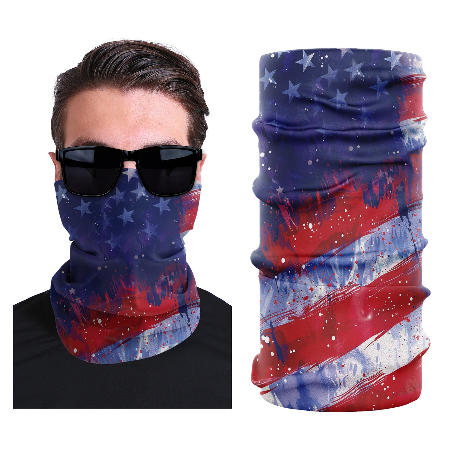 Stretch outdoor face mask, navy and red stars splash print