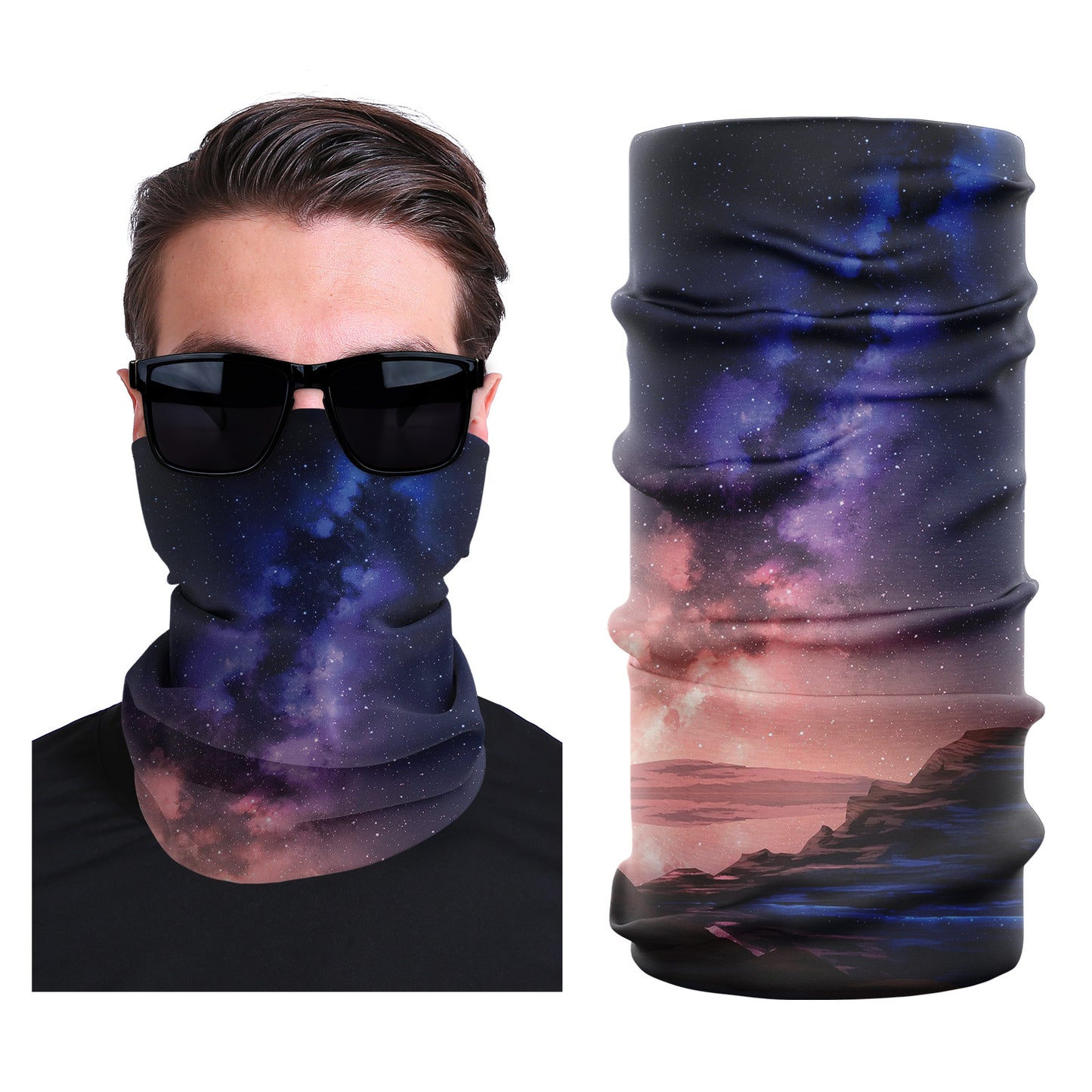 Seamless stretch face mask with starry space gradient print